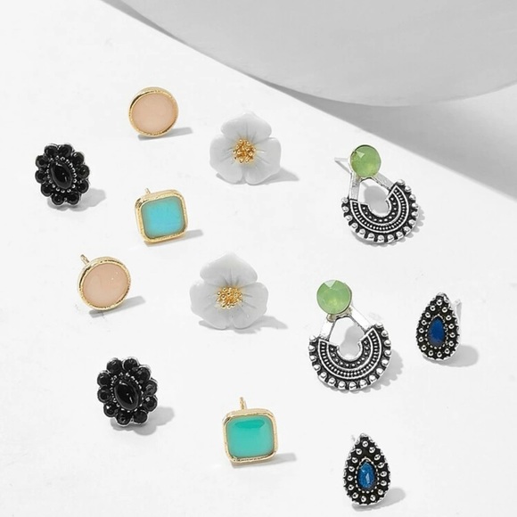 6 Pairs Flower and Various Styles of Stud Earrings Set - Picture 2 of 4